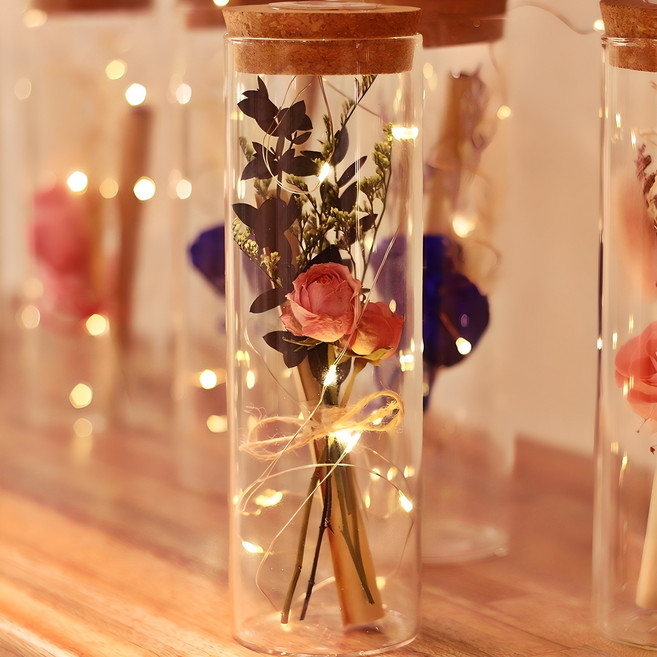 라알레그리아 LED 유리병 꽃다발 편지지 세트, 분홍장미, 1개