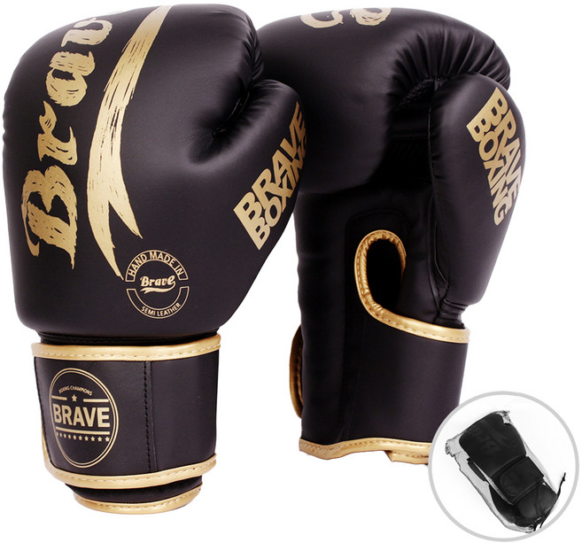 브레이브 파워 복싱 글러브 + 메쉬 가방, BLACK + GOLD, 1세트