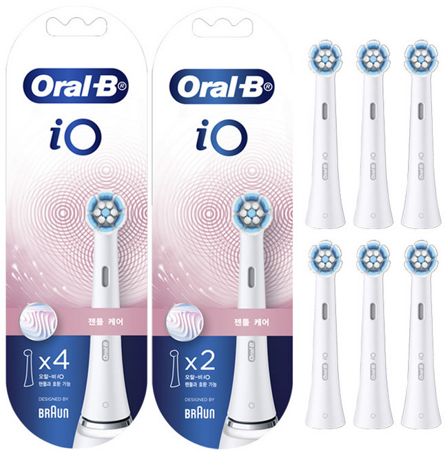 오랄비 정품 iO 젠틀 케어 화이트 전동칫솔 리필모, 젠틀케어, 6개
