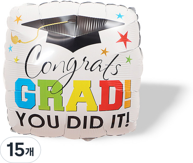 와우파티코리아 졸업 사각 파티 풍선, 화이트, 15개