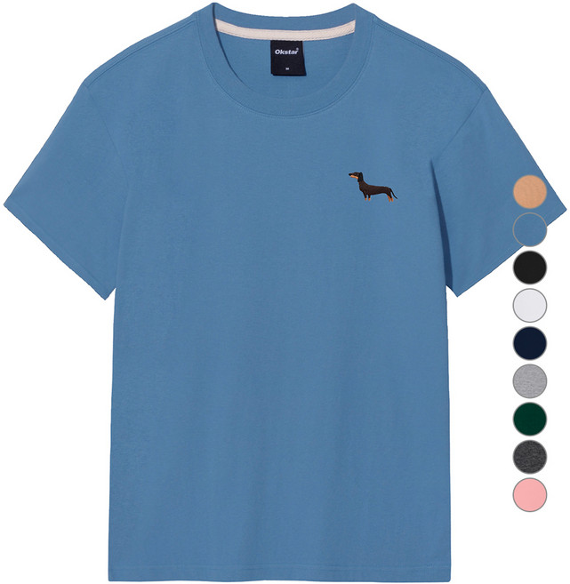 옥스타 남녀공용 통기성 닥스훈트 자수 반팔 티셔츠 8ts033