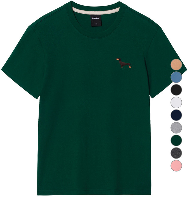 옥스타 남녀공용 통기성 닥스훈트 자수 반팔 티셔츠 8ts033