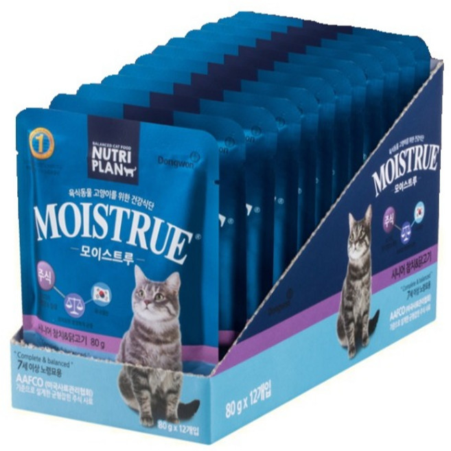 동원뉴트리플랜 고양이 모이스트루 주식파우치, 닭+참치, 80g, 12개
