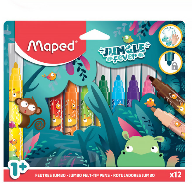 Maped 不縮頭 Jumbo 彩色筆 叢林款 12色, 1組