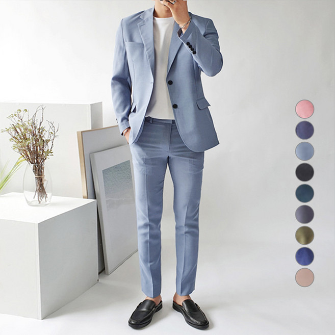 머시따 남성용 9컬러 여름 린넨 정장 수트 자켓 + 긴바지 세트