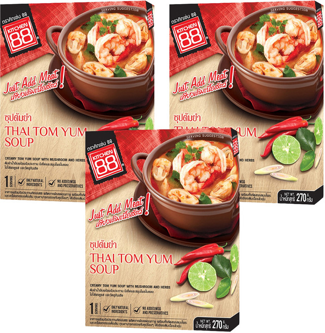 KITCHEN 88 泰式酸辣海鮮湯即食調理包 僅需加入肉類, 270g, 3盒