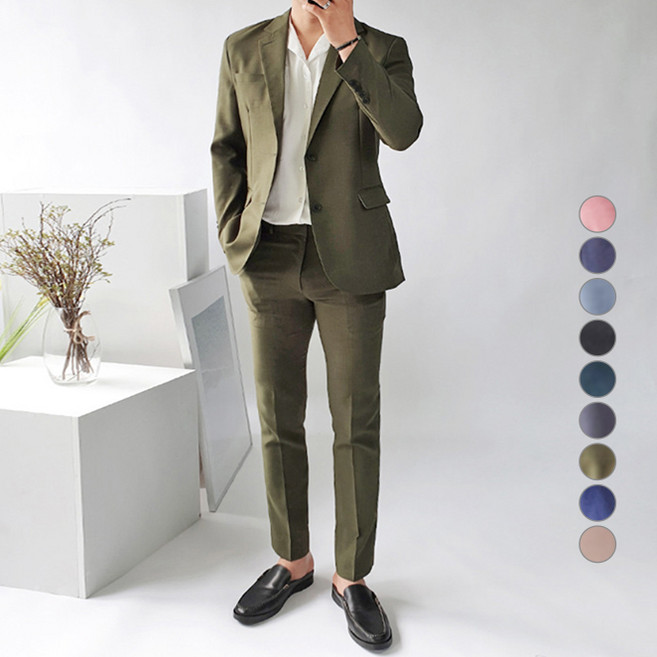 머시따 남성용 9컬러 여름 린넨 정장 수트 자켓 + 긴바지 세트