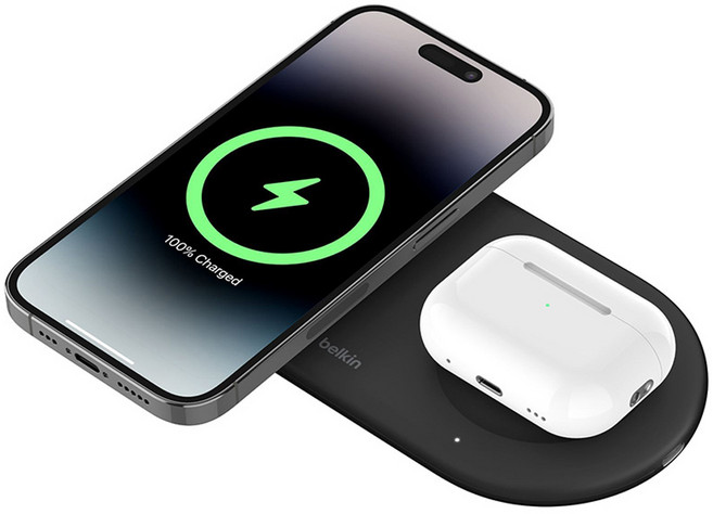 벨킨 부스트업 프로 Qi2 15W 2in1 마그네틱 무선 충전 패드, 블랙, 1개