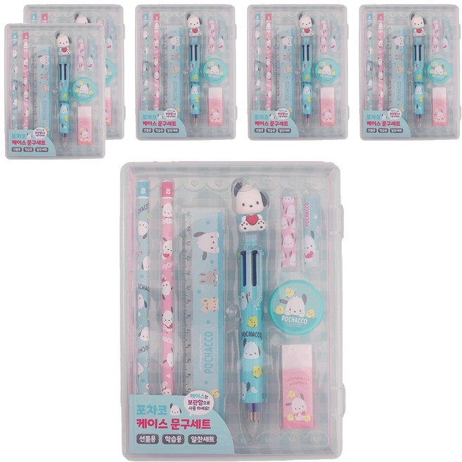 산리오캐릭터즈 포차코 케이스 문구세트, 혼합색상, 6세트