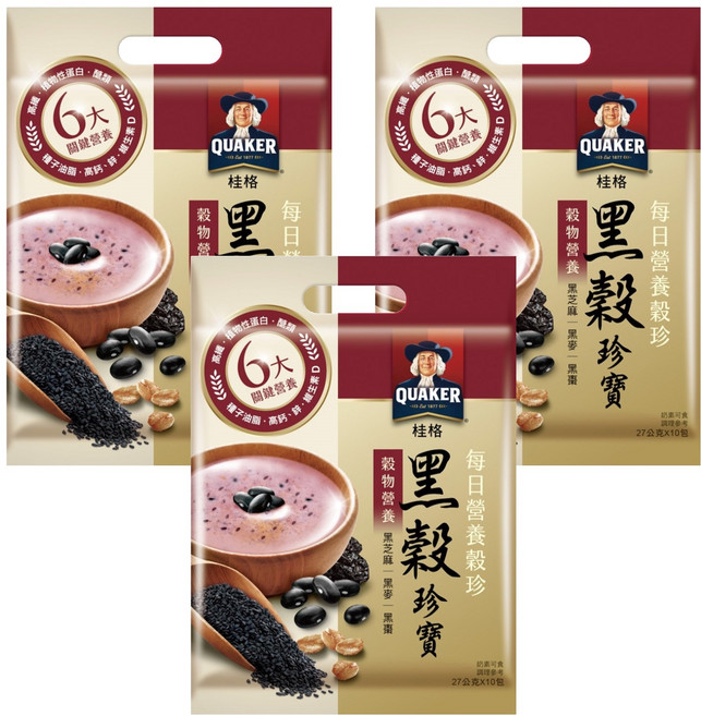 QUAKER 桂格 每日營養穀珍黑穀珍寶, 27g, 10包, 3袋