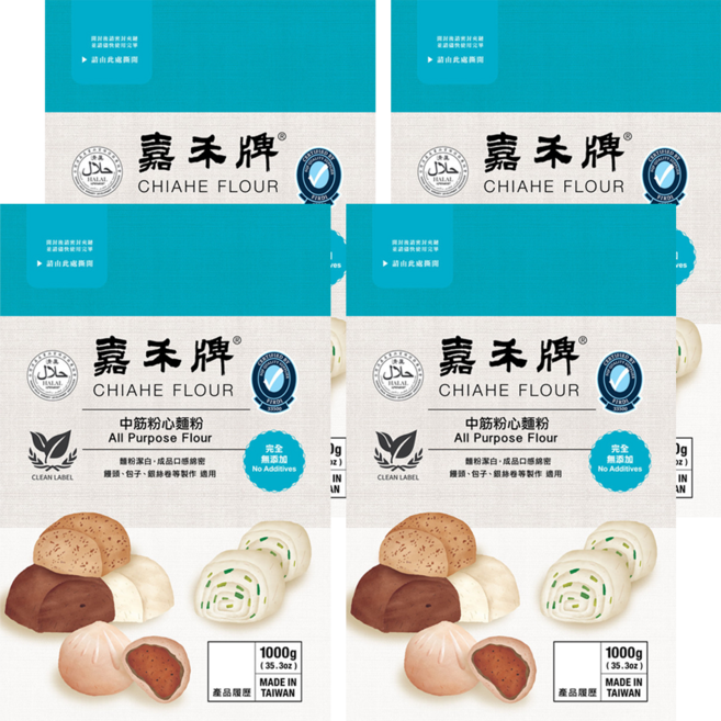嘉禾牌 中筋粉心麵粉, 1kg, 4包
