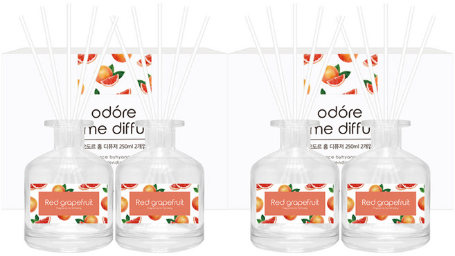 오도르 홈 디퓨저 250ml 2p + 섬유스틱 10p, 레드자몽, 500ml, 2개