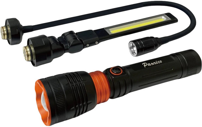 PANRICO 百利世 3合1多功能LED充電手電筒組 折疊工作燈/蛇管燈 快速連接 360°旋轉接頭 磁吸燈頭 底部強磁 Type C 充電, 1組