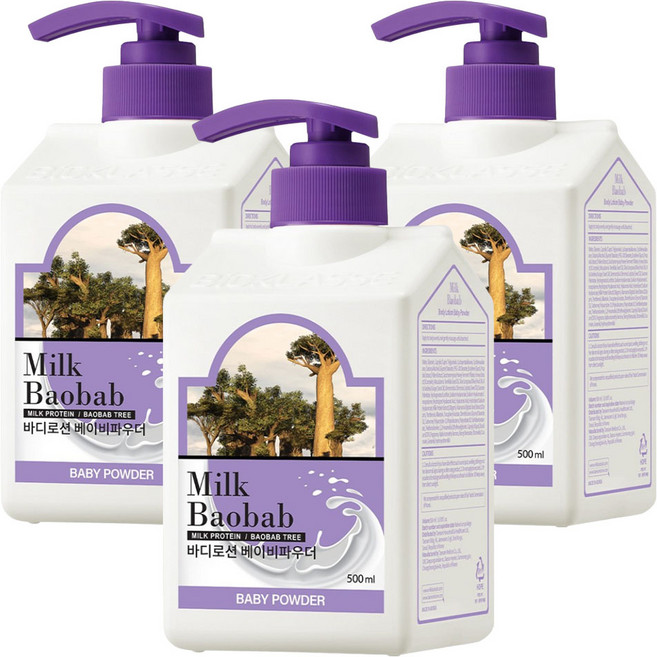 밀크바오밥 대용량 바디로션 베이비파우더향, 500ml, 3개