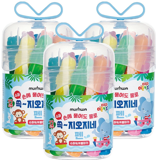 문화연필 더존키즈 쓱 지오지네 슈퍼워셔블 마카, 12색, 3세트