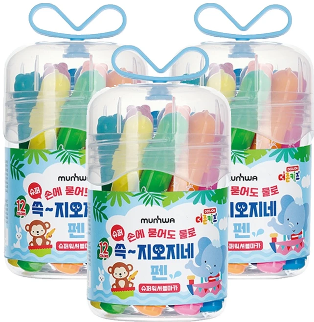 문화연필 더존키즈 쓱 지오지네 슈퍼워셔블 마카, 12색, 3세트 - 쿠팡