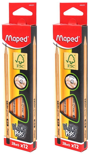 Maped 國民三角鉛筆 2B, 2盒, 原木色 + 黑色