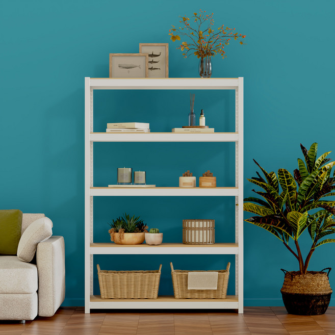 홈던트하우스 철제 선반 조립식 무볼트 앵글, 화이트, 5단