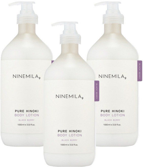 나인밀라 퓨어 히노끼 바디로션 블랙베리향, 1L, 3개