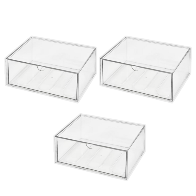 可堆疊透明收納盒 特大號 23 x 16.5 x 10cm, 透明, 3個