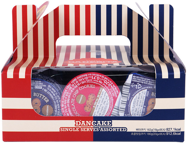 댄케이크 싱글서브 버터쿠키 9p + 초콜릿칩쿠키 9p, 342g, 1세트