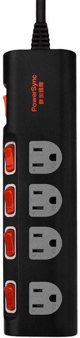 PowerSync 群加 5開4插防雷擊抗搖擺延長線 加大間距 3孔 TS4B0018, 1.8m, 黑色, 1個