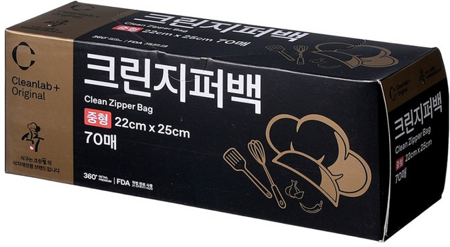 크린랩 식구 크린지퍼백 22 x 25 cm, 1개, 70개입, 중(M)