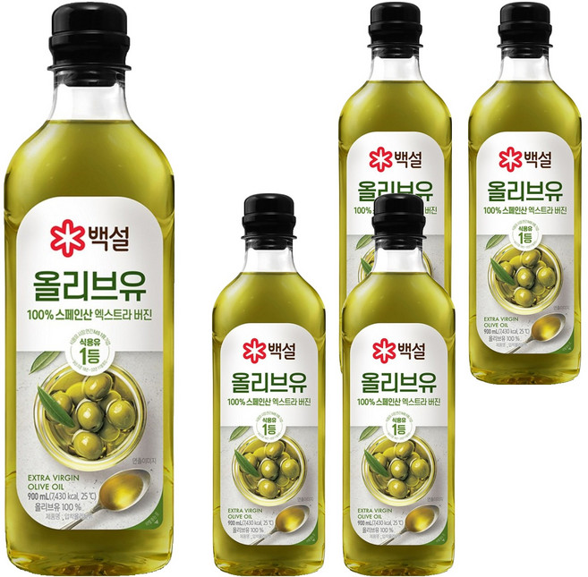 백설 엑스트라버진 압착 올리브유, 900ml, 5개
