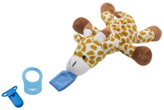 OhBabyLaugh 愛笑寶 安撫玩偶 附矽膠奶嘴掛環 + 防掉夾, 長頸鹿 白色 + 棕色, 1個