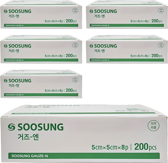 수성 거즈 엔 5cm x 5cm 8겹, 200매입, 6개