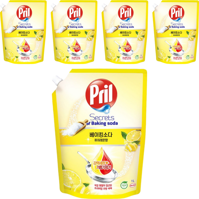 Pril 淨麗 小蘇打高效洗碗精 補充包 檸檬, 1L, 5包