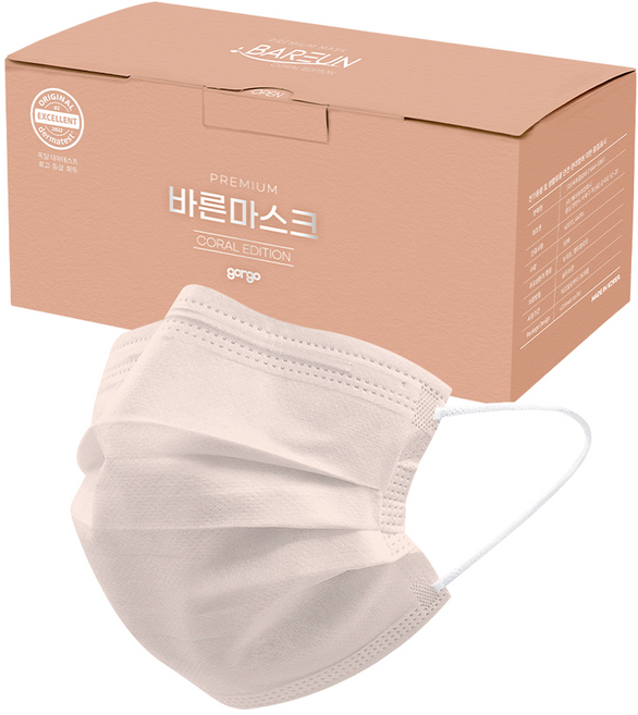 고르고 바른 마스크 대형 성인용, 50매입, 1개, 코랄