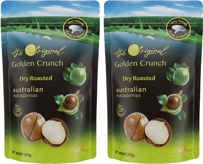 The Original Golden Crunch Macadamias Australia 頂級夏威夷果 帶殼原味, 2個, 225g