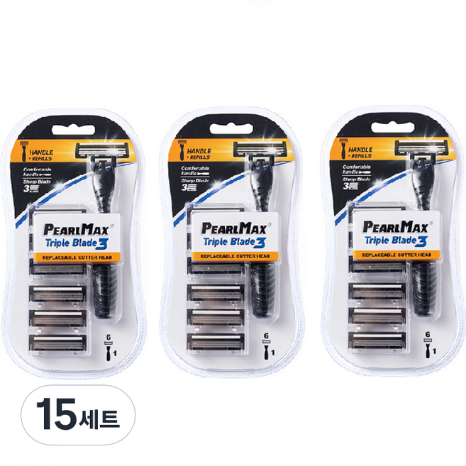 드위트리 프리미엄 MAX 3단 일회용 면도기 + 리필 면도날 세트, 15세트