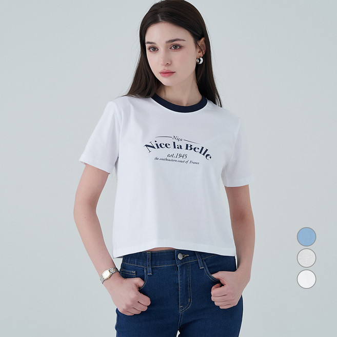 ELLE PARIS 여성용 통기성 세미크롭 Belle 반팔 티셔츠