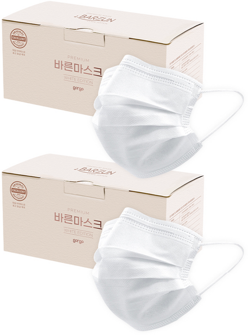 고르고 바른 마스크 대형 성인용, 50개입, 2개, 화이트