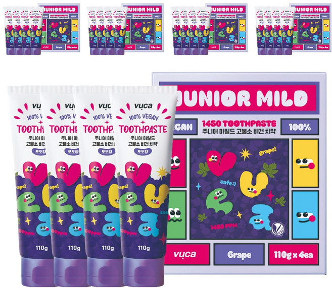 뷰카 주니어 마일드 고불소 구취케어 비건 어린이 치약 포도향, 110g, 20개