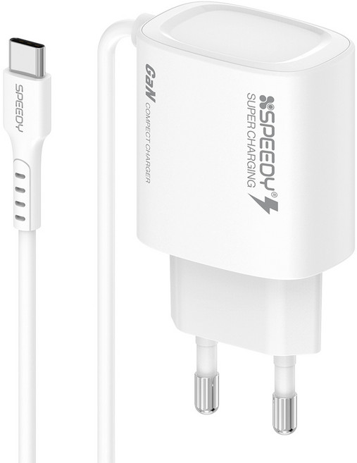 스피디 PD 25W PPS 초고속 C타입 케이블 일체형 충전기, 1개, 화이트