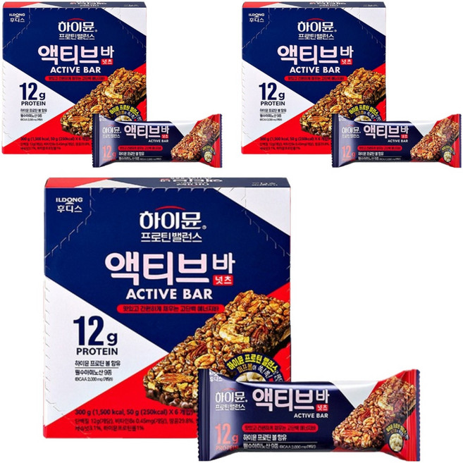 하이뮨 프로틴밸런스 액티브 바 넛츠 6p, 300g, 3개