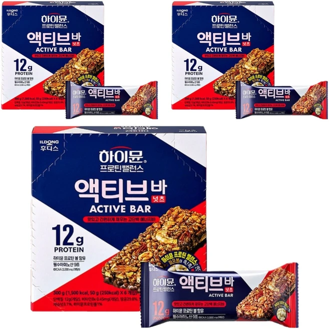 하이뮨 프로틴밸런스 액티브 바 넛츠 6p, 300g, 3개 - 쿠팡