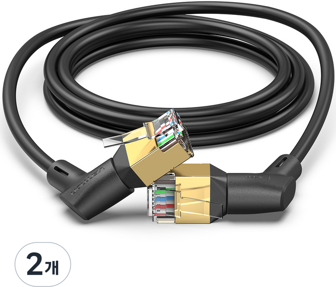 벤션 CAT8 기가 랜선 초고속 인터넷 360도 회전 꺽임형 랜케이블, 블랙, 2개, 2m