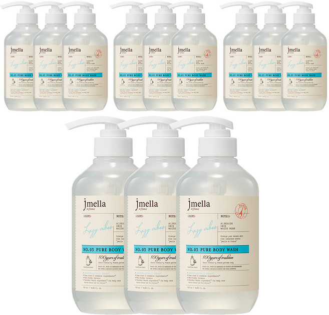 제이멜라 인 프랑스 퓨어 레이지 바이브 바디 워시 플로럴 머스크향, 500ml, 12개