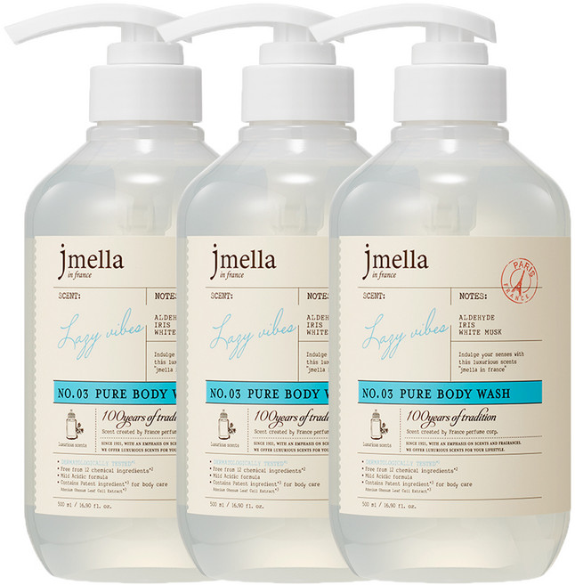 제이멜라 인 프랑스 퓨어 레이지 바이브 바디 워시 플로럴 머스크향, 500ml, 3개