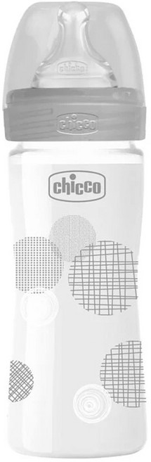chicco 舒適哺乳 防脹氣玻璃奶瓶 小單孔 A29 6 x 6 x 17cm 270g, 自然率性, 240ml, 1個