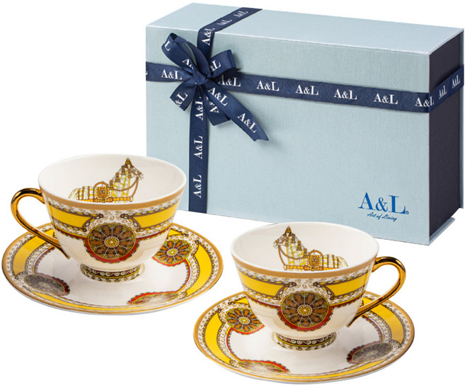 A&L 骨瓷咖啡對杯禮盒組, 馬賽風情 金色, 1組