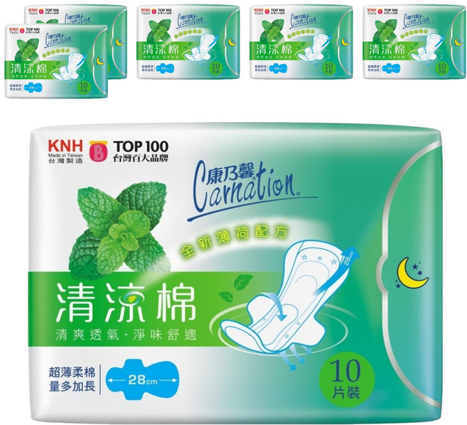 康乃馨 清涼棉衛生棉 量多加長 護翼型, 28cm, 10片, 6包