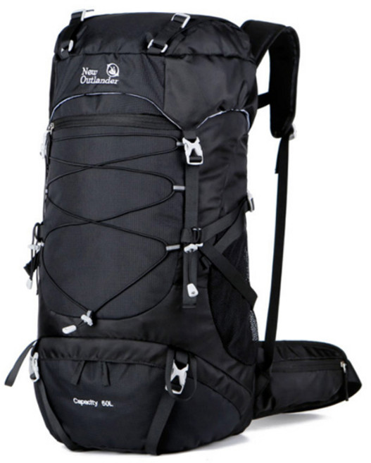 뉴아웃랜더 경량형 파렐 등산가방 방수커버 포함 50L, 블랙