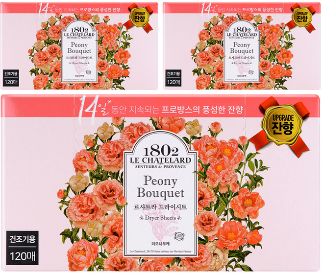 르샤트라1802 건조기 시트 섬유유연제 피오니부케 본품, 120매, 3개