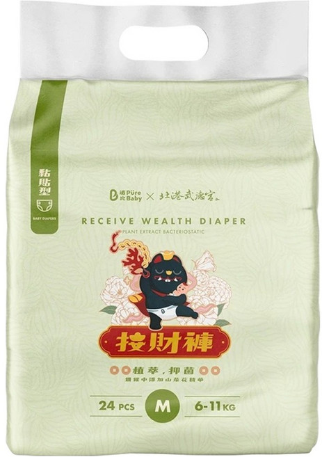 波比 PureBaby 植萃抑菌接財褲 黏貼型 6~11kg, M, 24片
