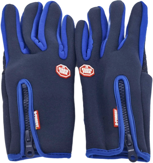 B-FOREST 秋冬騎自行車防滑觸屏手套 保暖搖粒絨材質 防風防水防寒 登山騎車適用, 藍色